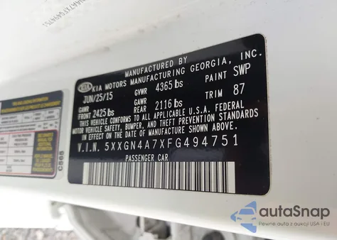 2015 Kia Optima Ex из США, поврежденный, VIN 5XXGN4A7XFG494751